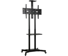 TV staliukas Televizoriaus stovas reguliuojamo aukščio, su 2 lentynomis, juodas, 85,3 × 64,8 × 129,5–189 cm