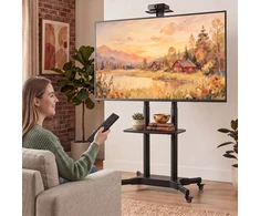 TV staliukas Televizoriaus stovas reguliuojamo aukščio, su 2 lentynomis, juodas, 85,3 × 64,8 × 129,5–189 cm