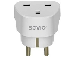 Universalus kelioninis adapteris, UK lizdas į EU kištuką, SAVIO AP-02, baltas, įžemintas, 3250W, kompaktiškas dydis