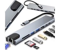 USB-C adapteris 8w1 Thunderbolt 3 HDMI RJ45
