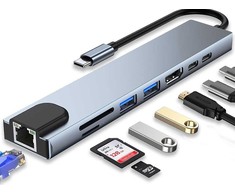 USB-C adapteris 8w1 Thunderbolt 3 HDMI RJ45