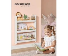 Songmics Vaikiška knygų lentyna 3 lygių balta-natūrali