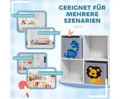 ZONEKIZ vaikiška lentyna, knygų lentyna su 2 daiktadėžėmis, vaikiško kambario lentyna, žaislų lentyna vaikų kambariui, balta+pilka, 61,8 x 29,9 x 61,8 cm