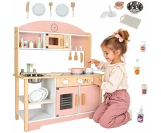 Vaikiška virtuvėlė iš MDF su priedais, rožinė, 81 cm