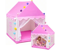 Lean Toys Vaikiška žaidimų palapinė su dekoratyvinėmis LED lemputėmis, rožinė, 120 × 100 × 130 cm