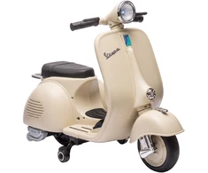 Vaikiškas elektrinis motociklas, VESPA licencijuotas, su nuimamais atraminiais ratukais, baltas, 81 × 37 × 63 cm