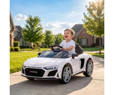 Vaikiškas elektromobilis licencijuotas Audi R8 Spyder su nuotoliniu valdymu, baltas ir juodas, 107 × 58 × 44 cm