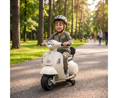 Vaikiškas elektromotociklas Mini Vespa GTS dizaino, su ličio akumuliatoriumi, baltas, 66,5 × 38 × 52 cm