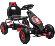 HOMCOM vaikiškas kartingas, reguliuojama sėdynė, pedalinis automobilis su guminiais ratais ir rankiniu stabdžiu, skirtas 5–12 metų vaikams, lauko pramogoms, raudona ir juoda spalva