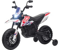 AIYAPLAY vaikiškas elektrinis motociklas, 12V vaikiškas motociklas su muzika, 6 km/val. vaikiška transporto priemonė su nuimamais mokomaisiais ratais, 12 colių plastikinėmis padangomis, skirtas 3-8 metų vaikams, ne daugiau kaip 30 kg, baltos spalvos