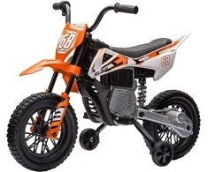 AIYAPLAY vaikiškas elektrinis motociklas, 12V vaikiškas motociklas su muzika, vaikiška transporto priemonė su nuimamais mokomaisiais ratais, 2,4-5 km/val., skirtas 3-6 metų vaikams, ne daugiau kaip 30 kg, oranžinis