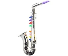 Lean Toys Vaikiškas muzikos instrumentas - saksofonas, sidabrinis, 8 spalvoti klavišai