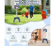 Vaikiškas sporto žaidimų rinkinys 3 viename, reguliuojamo aukščio, tamsiai mėlynas ir pilkas, 65 × 49 × 130–151 cm