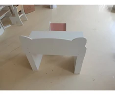 Vaikiškas stalo ir kėdės rinkinys su knygų lentyna ir stalčiumi, baltas ir rožinis, 80 × 41,2 × 74,5 cm, 2 dalių