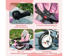 HOMCOM 6-in-1 triratukas su stūmimo rankena, vaikiškas triratukas su nuimamu stogeliu nuo saulės, balansinis dviratis su 5 taškų saugos diržu, krepšeliu, puodelių laikikliu, 1–5 metų vaikams, rožinis