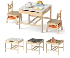 Vaikų stalas ir kėdės 60 x 60 x 49 cm 1 stalas, 2 kėdės, 2 dėžės