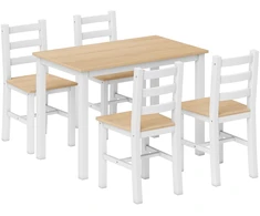 Valgomojo komplektas, 5 dalių, iš pušies masyvo, natūralios medienos ir baltos spalvos, 108 × 65 × 75 cm