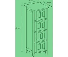 Songmics VASAGLE balta spintelė su 4 stalčiais, 30x82x30 cm