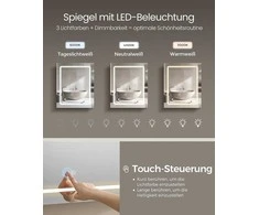 Songmics Veidrodinė spintelė su apšvietimu ir elektros lizdu