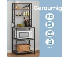Songmics Vasagle Stovinti virtuvės lentyna, stovinti lentyna mikrobangų krosnelėms, 6 lentynų lygiai ir 6 kabliukai
