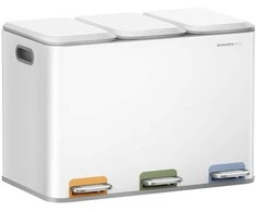 Songmics Virtuvės šiukšlių dėžė 3 x 15 L skyriai drumstai balta