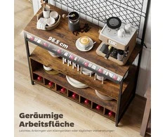 HOMCOM virtuvės lentyna su darbo paviršiumi, metalinės grotelių plokštės, 5 kabliukai, virtuvės spintelė prieskoniams, puodams, keptuvėms, ruda