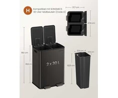 Songmics Virtuvinė šiukšliadėžė su dviem skyriais ir Softclose dangčiu, 2 x 30 l