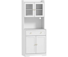 Virtuvinė spintelė su stalviršiu, vyno taurės laikikliu, sandėliukų spintelė virtuvei, valgomajam, 170 cm, MDF, stiklas, balta