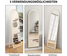 HOMCOM viso kūno veidrodis, 50 x 160 cm, pastatomas, montuojamas ant sienos, su lankiniu rėmu, baltas