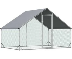 PawHut plieno vištidės voljeras, 300 x 200 x 200 cm vištų narvas su stogeliu, durelėmis, vištidė 4-6 vištoms, smulkiems gyvūnams, sidabrinė