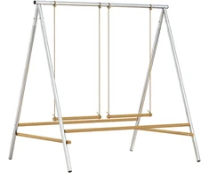 Vištų žaidimų konstrukcija su 2 reguliuojamomis sūpynėmis, sidabro ir natūralios medienos, 102 × 87 × 110 cm
