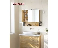 Songmics Vasagle Vonios spintelė su LED apšvietimu 14,5 x 70 x 70 cm natūralaus ąžuolo spalvos