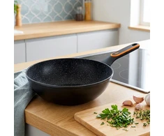 Wok keptuvė granitine danga, juoda, 28 cm