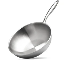 Wok keptuvė iš trijų sluoksnių nerūdijančiojo plieno, sidabrinė, 30 cm