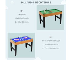 "HOMCOM 4 in 1" daugiafunkcinis žaidimų stalas, vakarėlių žaidimų stalas su stalo tenisu, stalo futbolu, biliardu, stalo ledo rituliu, skirtas linksmybėms su keliais žaidėjais, plienas, natūralus medis + juoda spalva