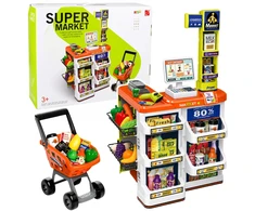 Lean Toys Žaislinis prekybos centro rinkinys su kasos aparatu ir skaitytuvu, įvairiaspalvis, 82 × 48 × 41 cm, apie 60 dalių