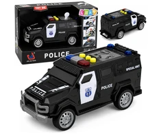 Lean Toys Žaislinis specialiųjų pajėgų policijos automobilis su šviesos ir garso efektais, juodos ir baltos spalvos, 15 × 6,5 × 6,5 cm