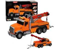 Lean Toys Žaislinis techninės pagalbos sunkvežimis su kranu ir šviesos bei garso efektais, oranžinis, 37 × 15 × 12 cm