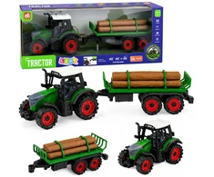 Lean Toys Žaislinis traktorius su dviejų ašių priekaba, frikcinė pavara, žalias, 35 x 10 x 7,5 cm