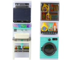 Lean Toys Žaislinis vonios kambarys su skalbimo mašina ir šviečiančiu veidrodžiu