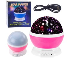 Lean Toys Žvaigždžių projektorius su LED naktine lempa, 360° sukimas, 11.2 x 13 cm, rožinė