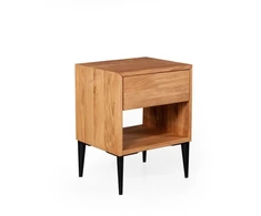 OAKY 39cm Ąžuolinė spintelė prie lovos, metalinėmis kojelėmis : Apdaila - Aliejuota bespalviu linų sėmenų aliejumi, Aukštis - 52cm