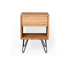 OAKY EASY 39cm Ąžuolinė spintelė prie lovos, metalinėmis kojelėmis : Apdaila - Aliejuota bespalviu linų sėmenų aliejumi
