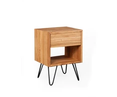 OAKY EASY 39cm Ąžuolinė spintelė prie lovos, metalinėmis kojelėmis : Apdaila - Aliejuota bespalviu linų sėmenų aliejumi