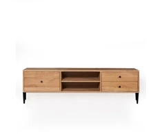RETRO 160cm Ąžuolinis TV staliukas metalinėmis kojelėmis : Apdaila - Aliejuota bespalviu linų sėmenų aliejumi, Aukštis - 50cm