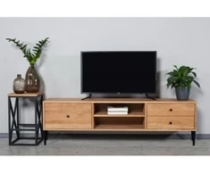 RETRO 160cm Ąžuolinis TV staliukas metalinėmis kojelėmis : Apdaila - Be apdailos, Aukštis - 50cm
