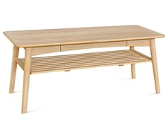 TAMMI 120x70cm ąžuolinis žurnalinis staliukas su lentyna ir stalčiumi : Apdaila - Aliejuota bespalviu linų sėmenų aliejumi