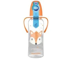 CANPOL 11/845 Standartinis buteliukas su rankenomis 250ml CUTE ANIMALS oranžinė