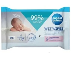 CANPOL BABIES drėgnos servetėlės kūdikiams ir vaikams, 99 % vandens, 60 vnt., 14/200