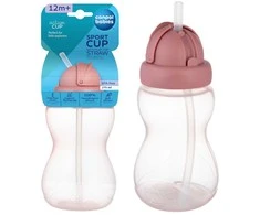 CANPOL 56/109_pin2 vandens butelis su sulankstomu silikoniniu vamzdeliu, 270 ml, rožinis